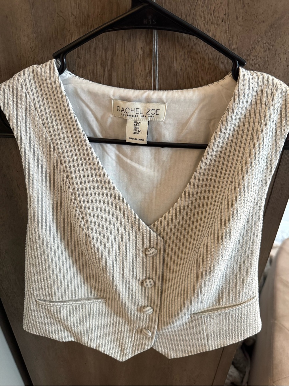 Rachel Zoe Cream Vest with Tan Pinstripes
